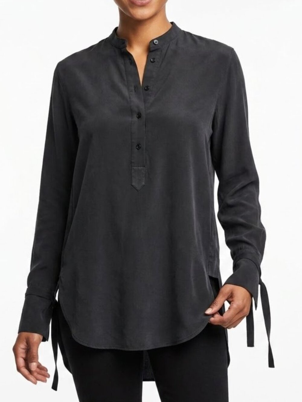 Rag & Bone Goth Silk Tunic Top Black Mandarin Collar Back Cutout Tie Cuff XS